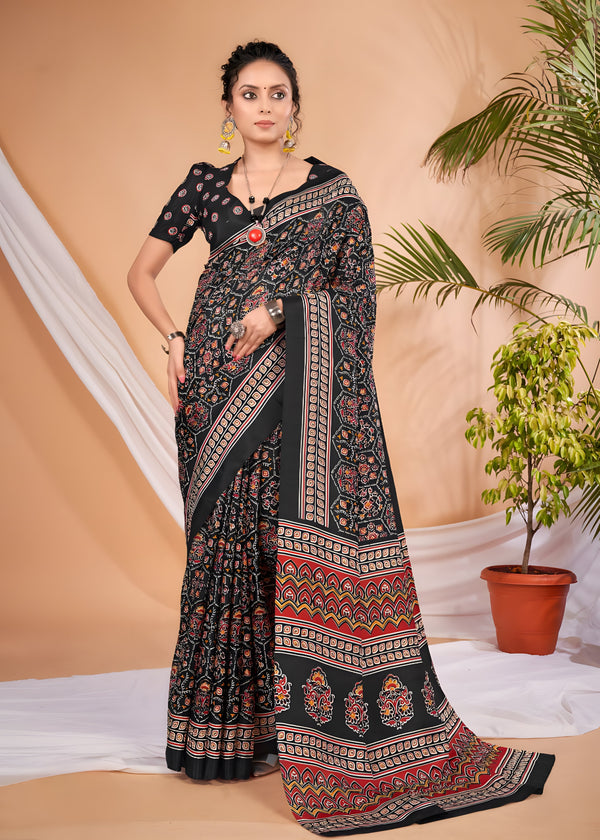 573007 Semi Dola Silk Ajrakh Print Saree