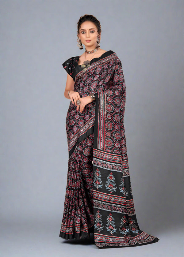 573005 Semi Dola Silk Ajrakh Print Saree