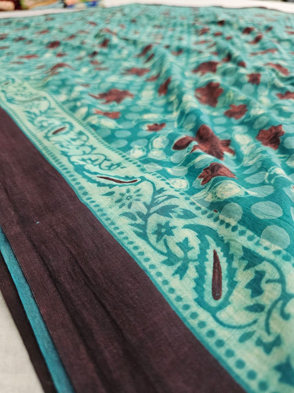 580005 Pure Mal / Mulmul Cotton Handblocked Printed Saree