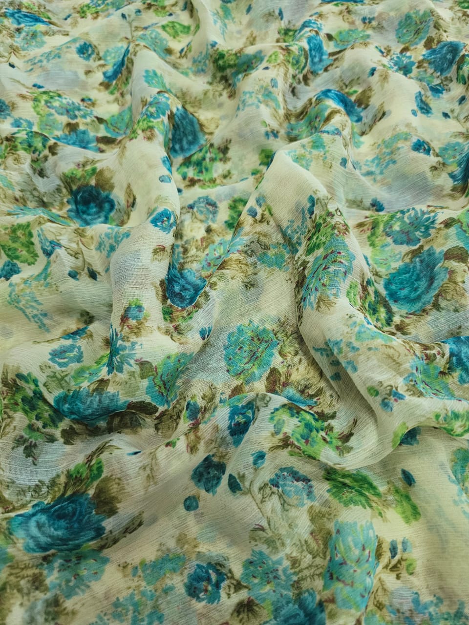 644001 Exclusive Chiffon Flower Print Saree - Green