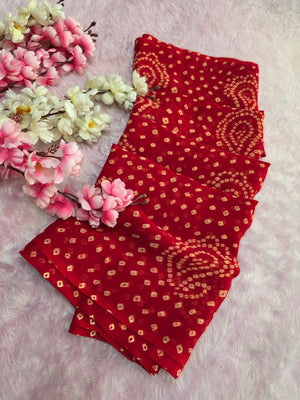 CA0985 Rajwadi Chiffon Traditional Bandhani Saree - Red