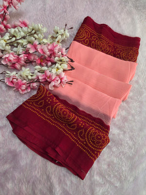 664002 Rajwadi Chiffon Traditional Bandhani Saree - Pink