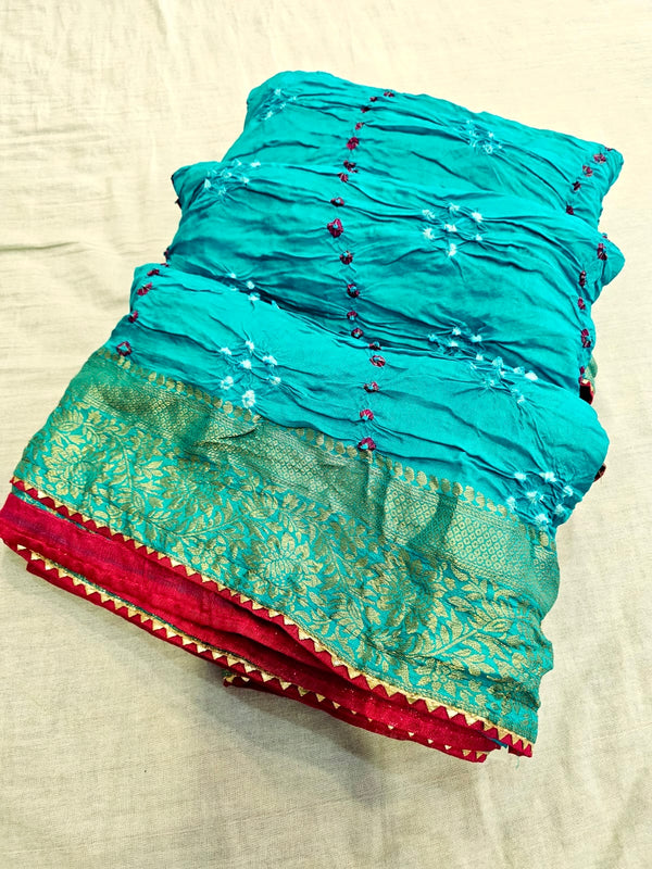 711002 Original Rajasthani Hand Bandhani Saree with Zari Work