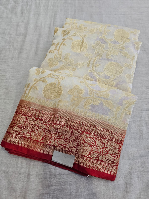 730005 Banarasi Soft Silk Red And White Saree With Antique Zari