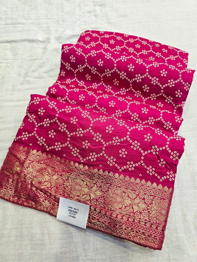 711006 Designer Bandhani Saree with Banarasi Pallu and Border - Rani