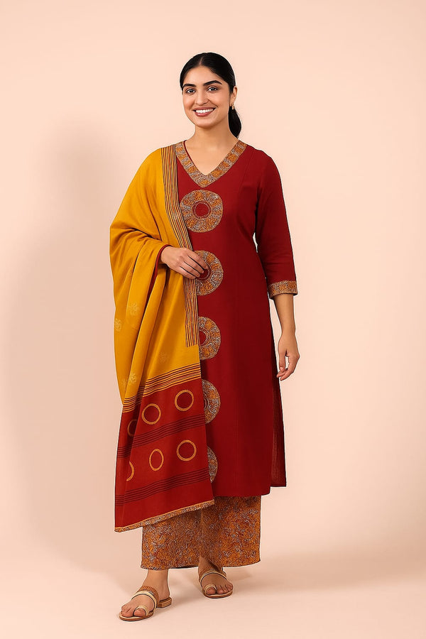 614006 शुद्ध मलमल कॉटन हाथ से पेंट किया हुआ कॉर्ड सेट 