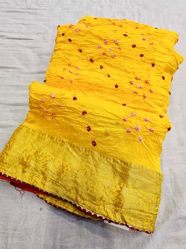 711002 Original Rajasthani Hand Bandhani Saree with Zari Work