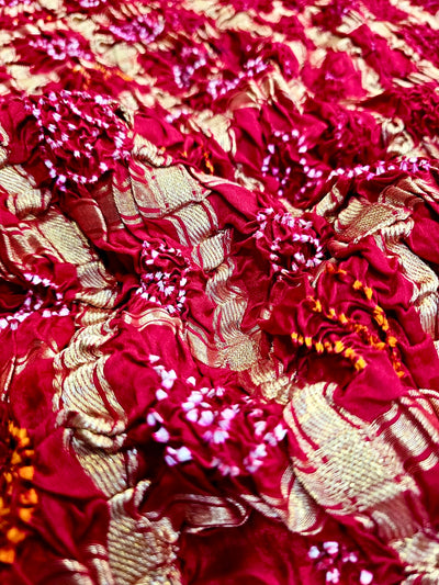 C75002 Premium Ghatchola Hand Bandhani Gajji Silk Saree - Red