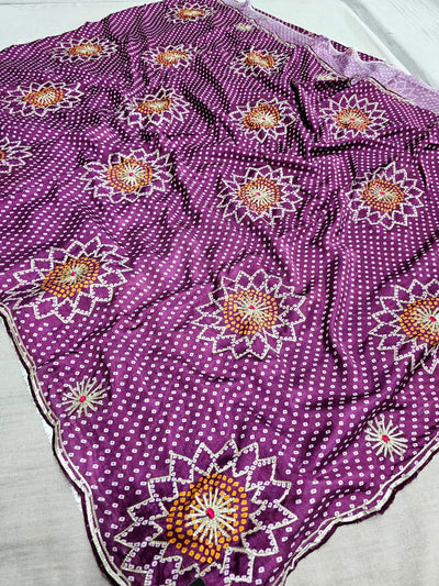 780003 Fancy Designer Semi Party Wear Bandhani Gotta Patti Sarees - purple (665004)