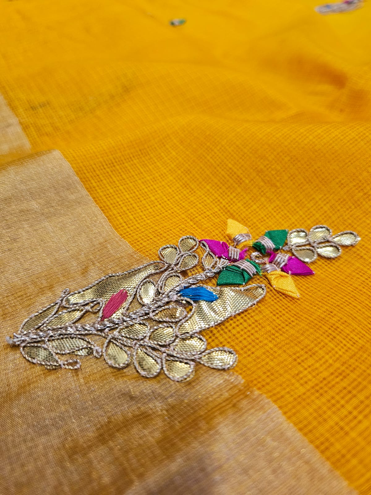 738005 Pure Kota Doria Silk Saree with Gota Patti Work