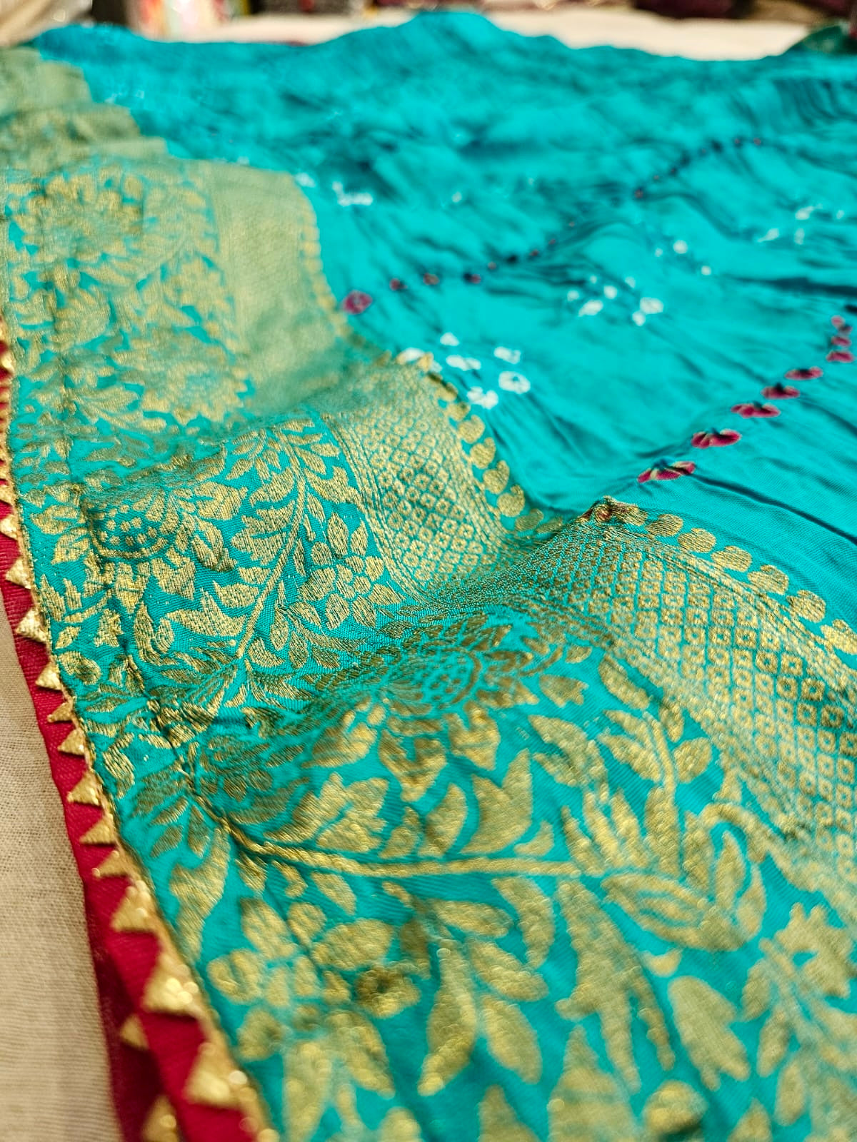 780017 Original Rajasthani Hand Bandhani Saree with Zari Work (711002) firozy