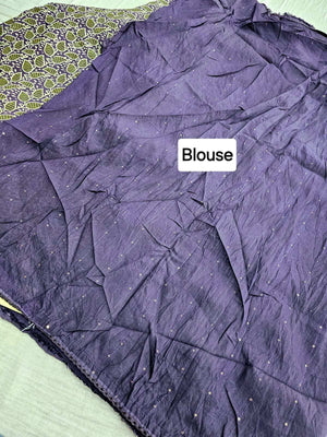 663001 Maslin Cotton Hand Block Ajrakh Printed Border Saree - purple