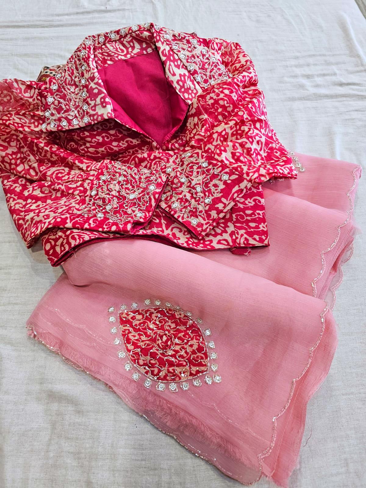 712003 Designer Chiffon Saree With Heavy Designer Stitched Blouse