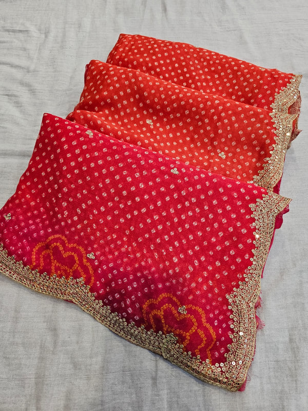 716002 Original Rajasthani Bandhani Saree with Sequence Work