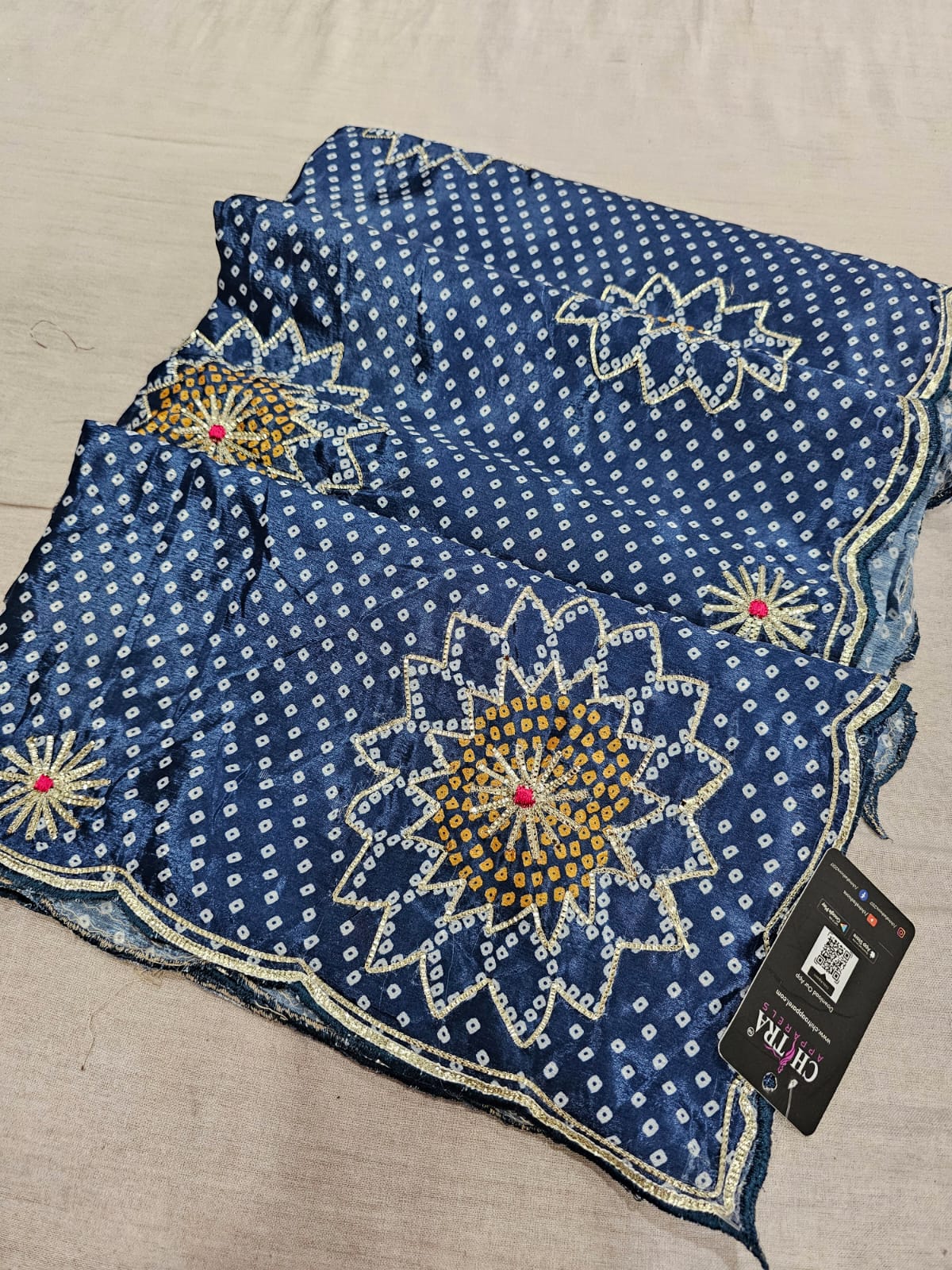 780003 Fancy Designer Semi Party Wear Bandhani Gotta Patti Sarees - blue (665004)