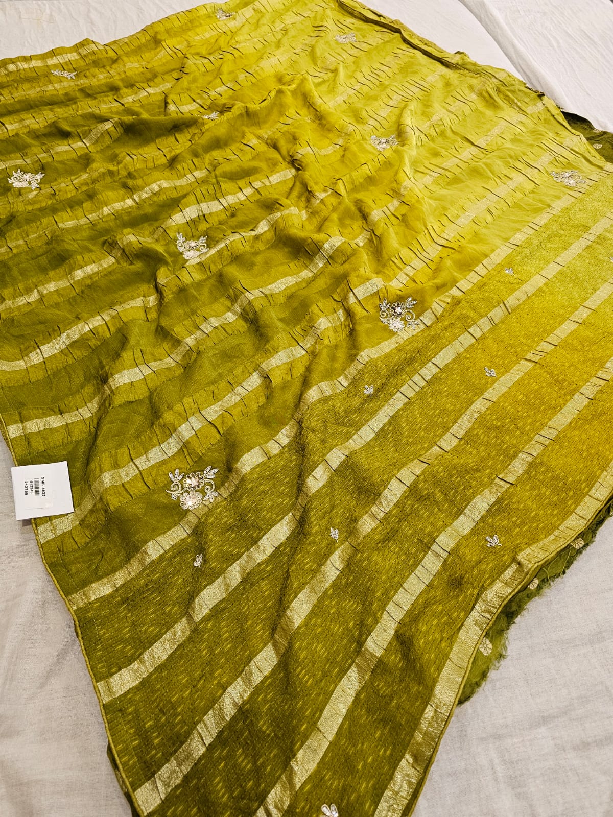 779003 Premium Chinon Crush Silk Saree With Designer Colorful Pallu and Hand Wrok (712001) green