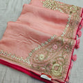 C74002 Elegant Pure Russian Silk Saree Hand Embroidered with Gota Patti and Cutdana