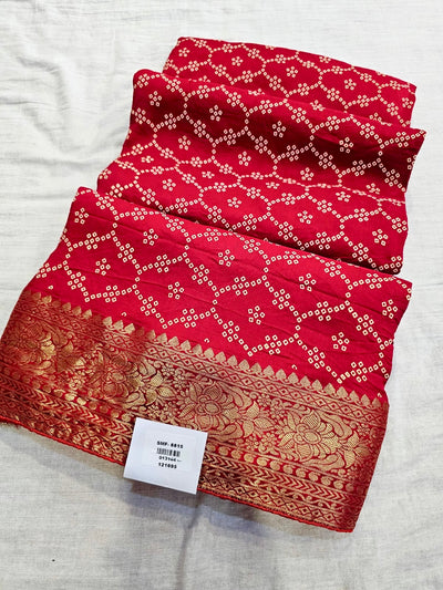 711006 Designer Bandhani Saree with Banarasi Pallu and Border - Red