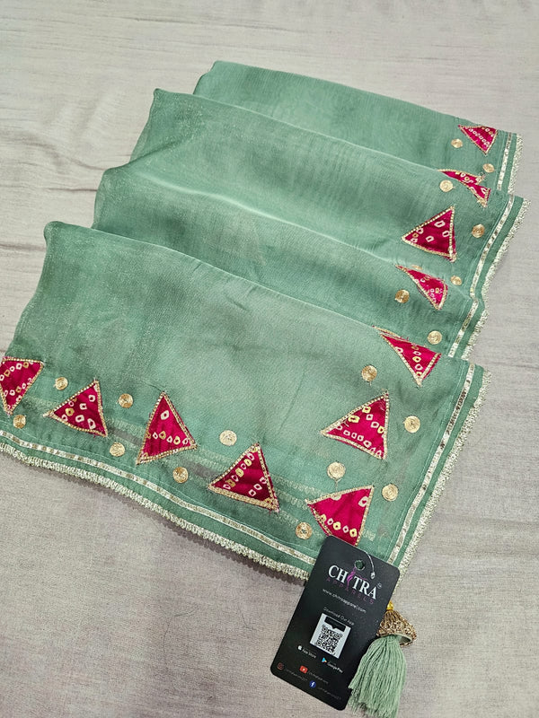 665005 Fancy Designer Semi Party Wear Saree With Bandhani Blouse - green