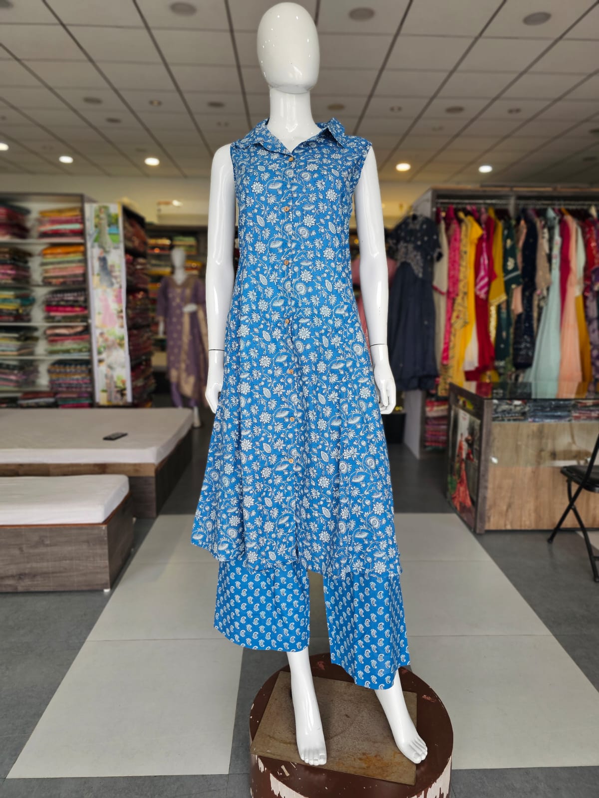 875005 Pure Cotton Hand Printed Sleave Less Co-Ord Set - 733006