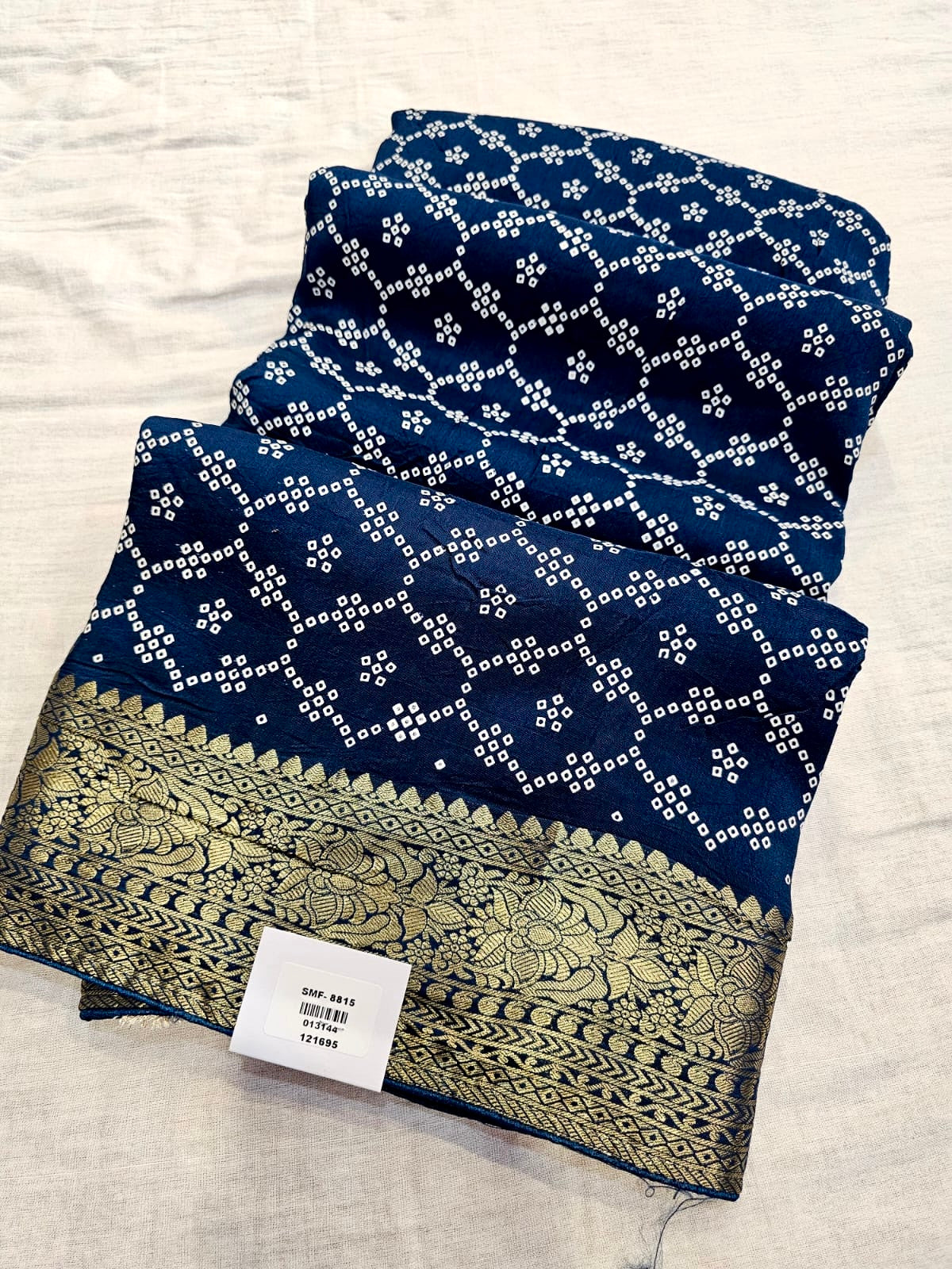 711006 Designer Bandhani Saree with Banarasi Pallu and Border - Blue