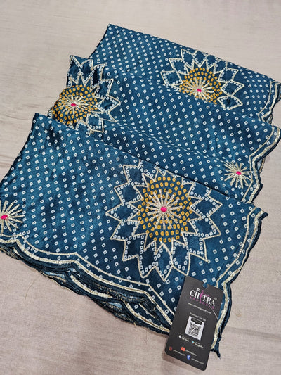 780003 Fancy Designer Semi Party Wear Bandhani Gotta Patti Sarees - morepankhi blue (665004)