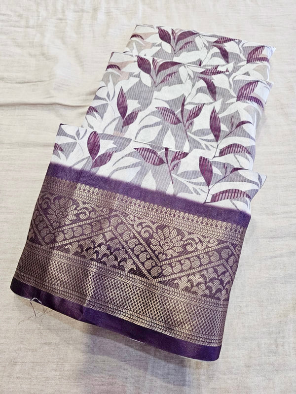 735005 Digital Printed Semi Sik Saree with Heavy Jaccard Border