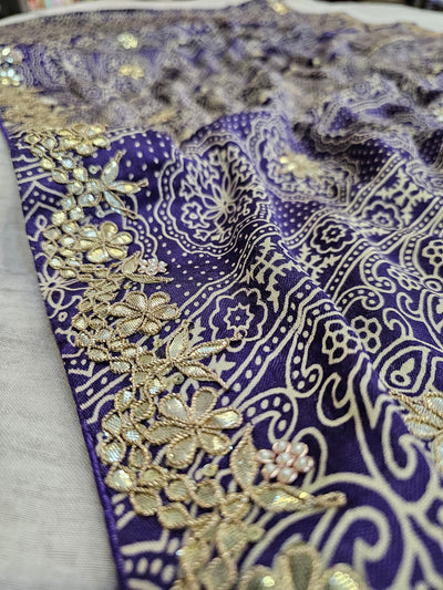 714002 Ajrakh and Patola Print Semi Gajji Silk Saree with Rajasthani Gota Patti Work