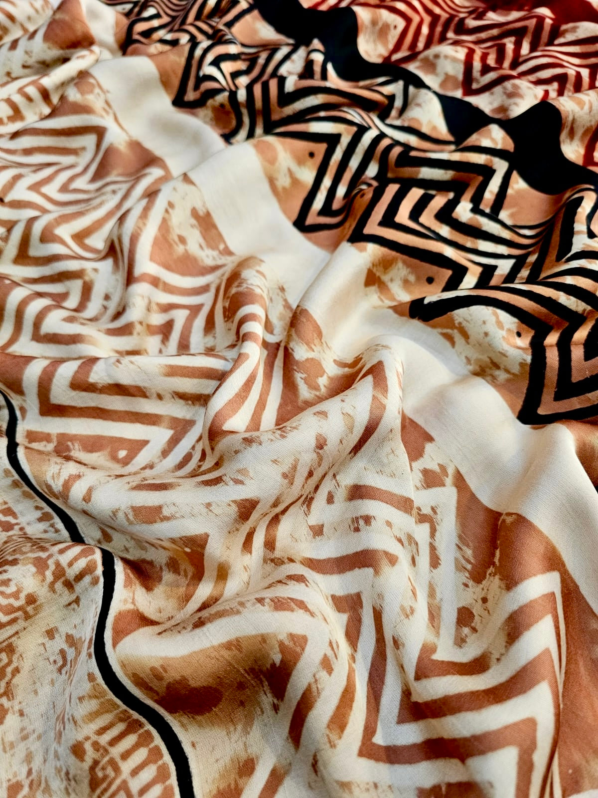 739007 Pure Modal Silk Natural Dye Ajrakh Saree with Zari (Lagadi) Pallu