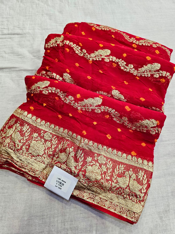 711003 Original Rajasthani Hand Bandhani Saree with Zari Work