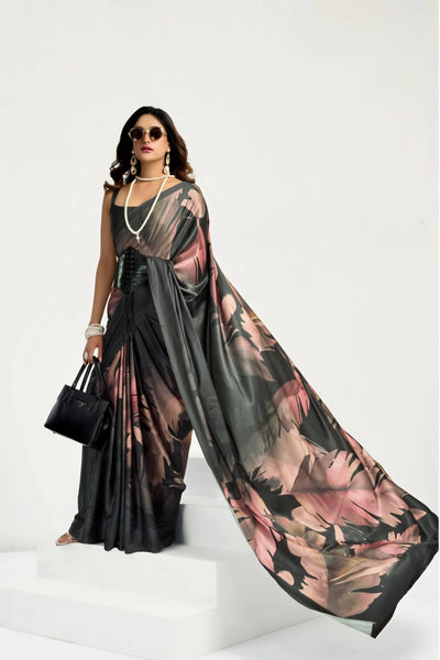 945003 Bollywood Style Digital Print Soft Semi Italian Crepe Silk Saree