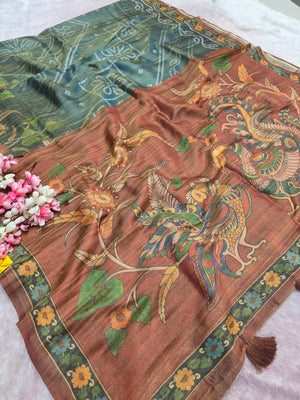 CA0795 Soft Tissue Silk Designer Printed Saree - Blue
