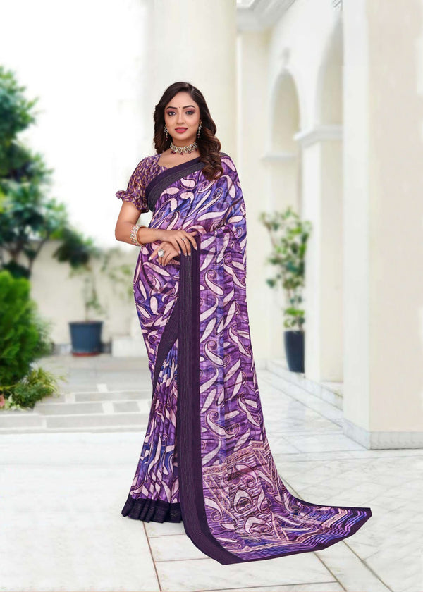 914002 Premium Georgette Saree with Unique Print - Purple