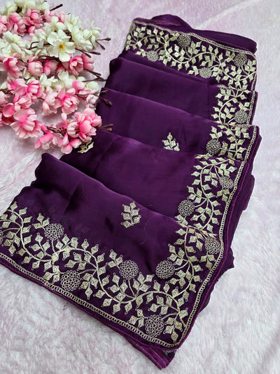969004 Designer Party Wear Art Silk Fancy Saree with Pita Work - Purple