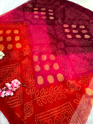 CA1480 Lightweight Elegant Semi Chiffon Bandhani Print Saree - Wine
