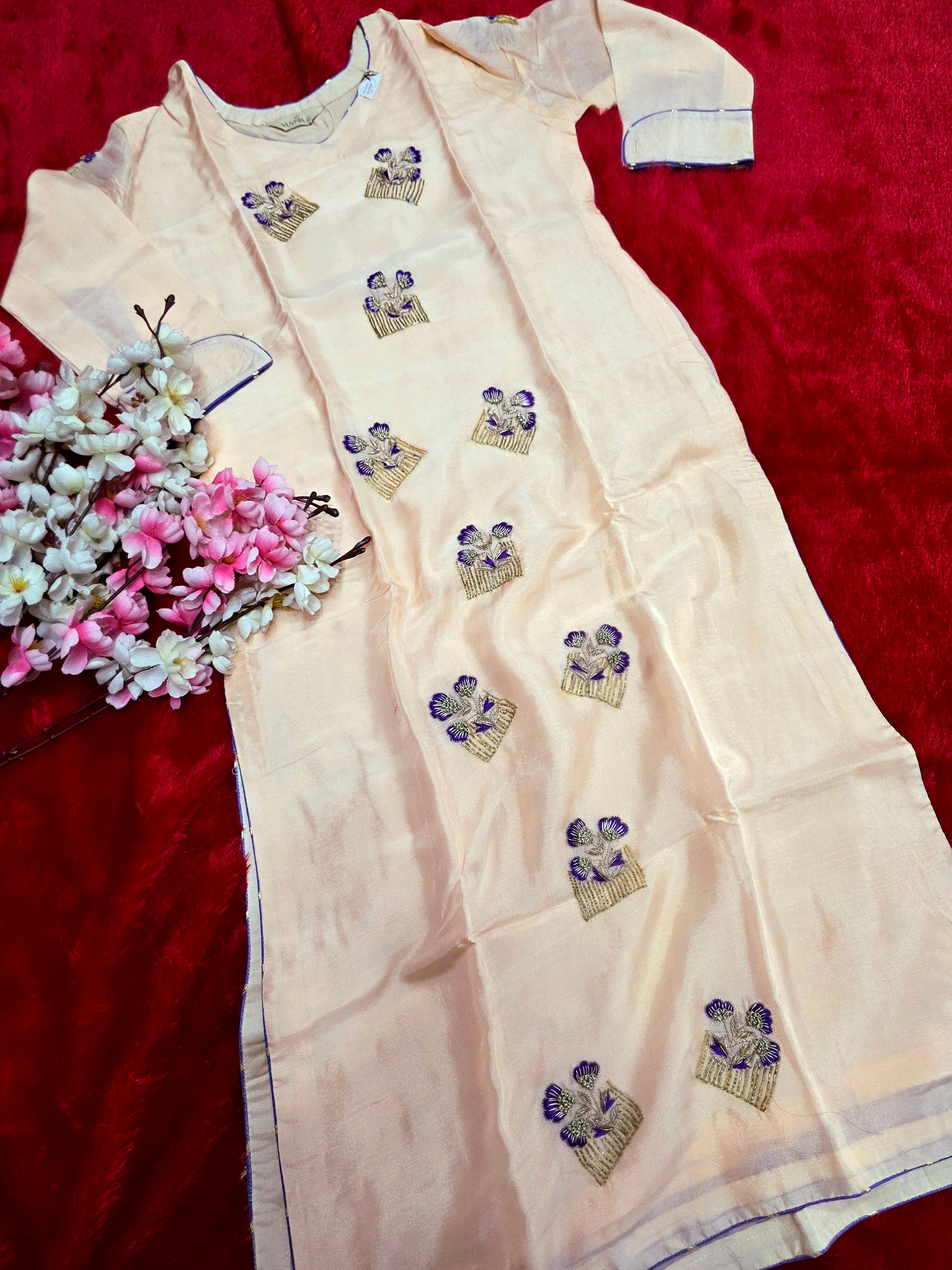 977006 Party Wear Designer Straight Kurti with Hand Cutdana Work