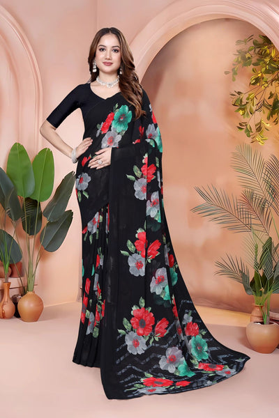 972007 Very Soft Heavy Georgette Flower Print Saree