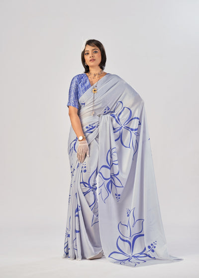 101502 Bollywood Style Digital Print Italian Crepe Silk Saree