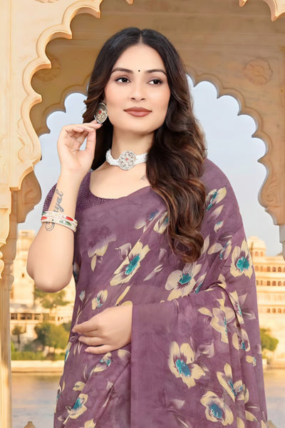2314 Very Soft Danedar Georgette Flower Print Saree