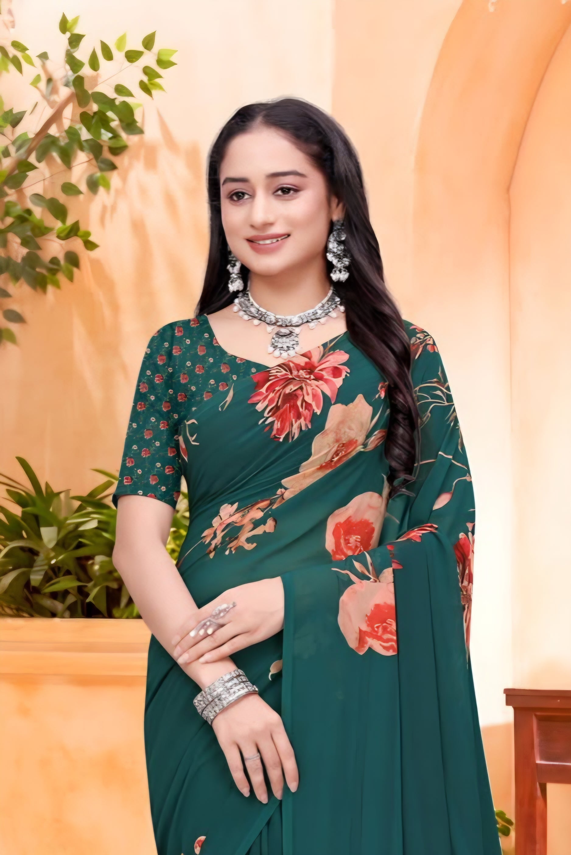 2364 Very Soft Georgette Flower Print Saree