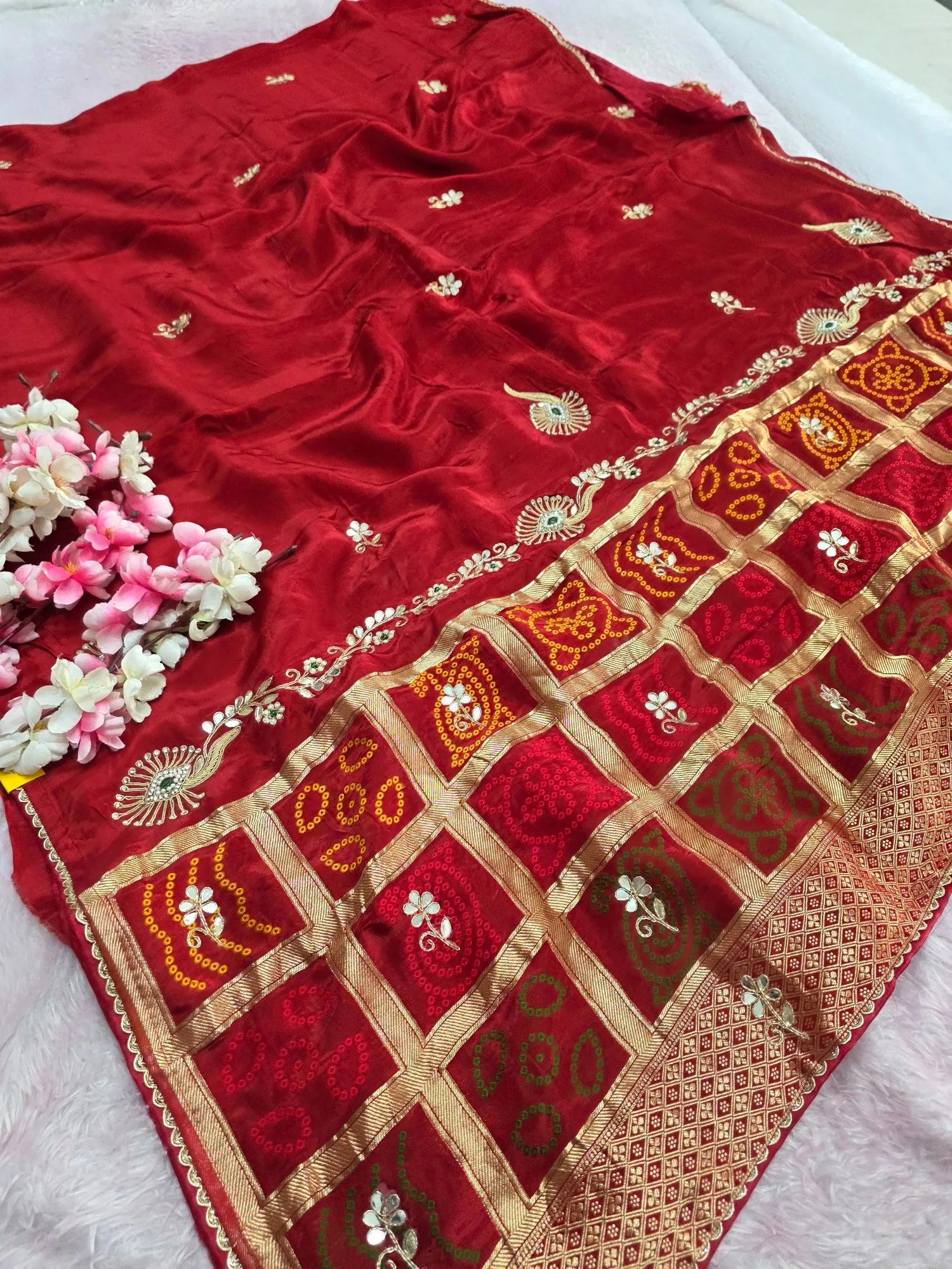 4390 Pure Upada Silk Saree with Ghatchola Pallu With Handwork - Red
