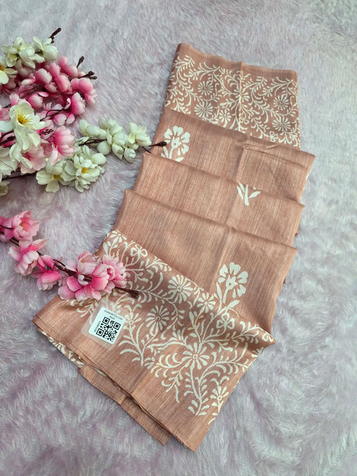 CA1524 Soft Dola Silk Block Print Saree - Peach
