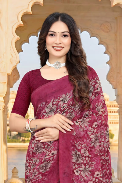 2316 Very Soft Danedar Georgette Flower Print Saree