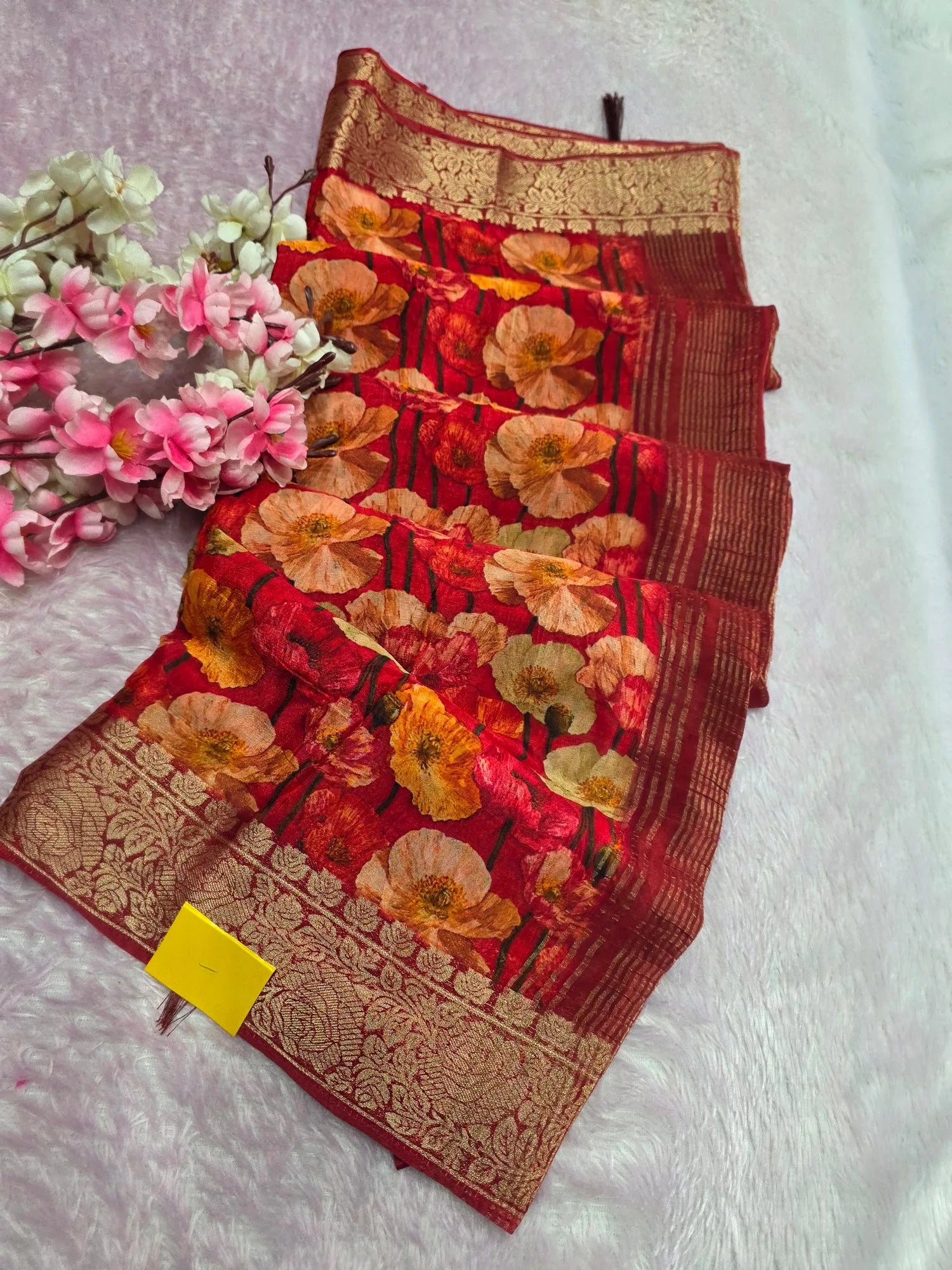 CA0992 Chitra Exclusive Pure Chinon Silk Printed Saree With Zari Border