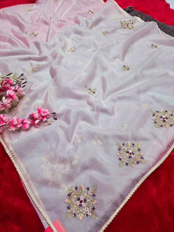 909004 Premium Pure Organza Saree with Zardosi Work