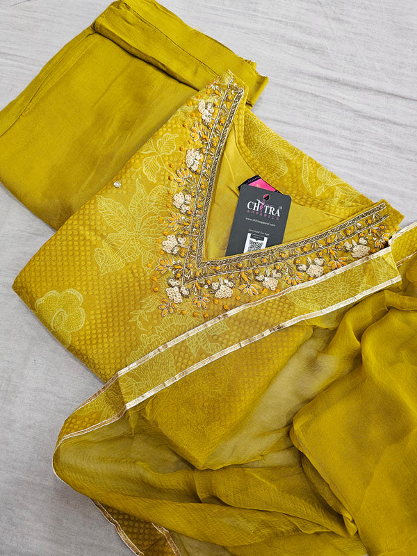 691004 Pure Chinon Simer Silk Kurti with Dupatta And Pant