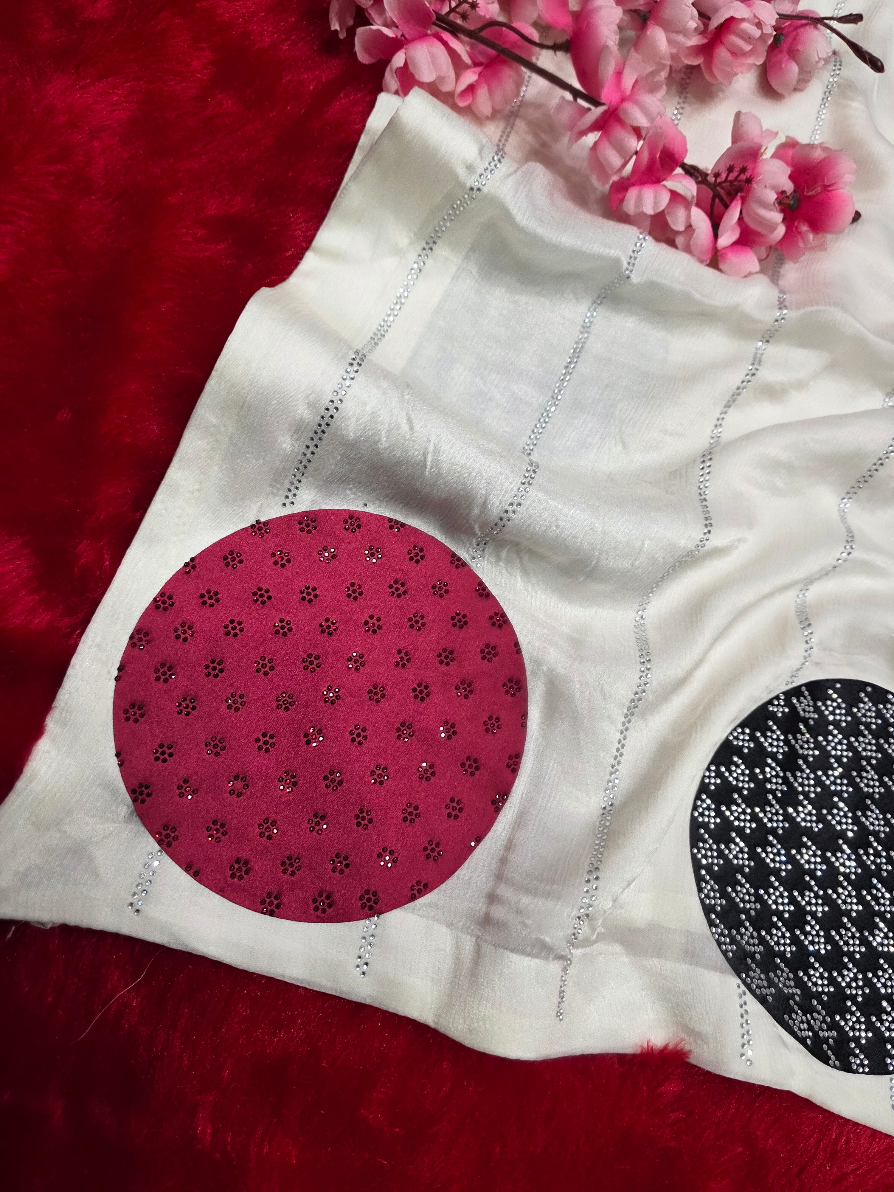 119004 White Swarovski Work Designer Saree with Heavy Blouse