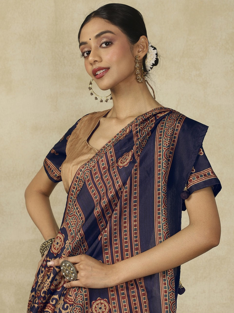 970005 Traditional Ajrakh Print Kozy Silk Light Weight Saree