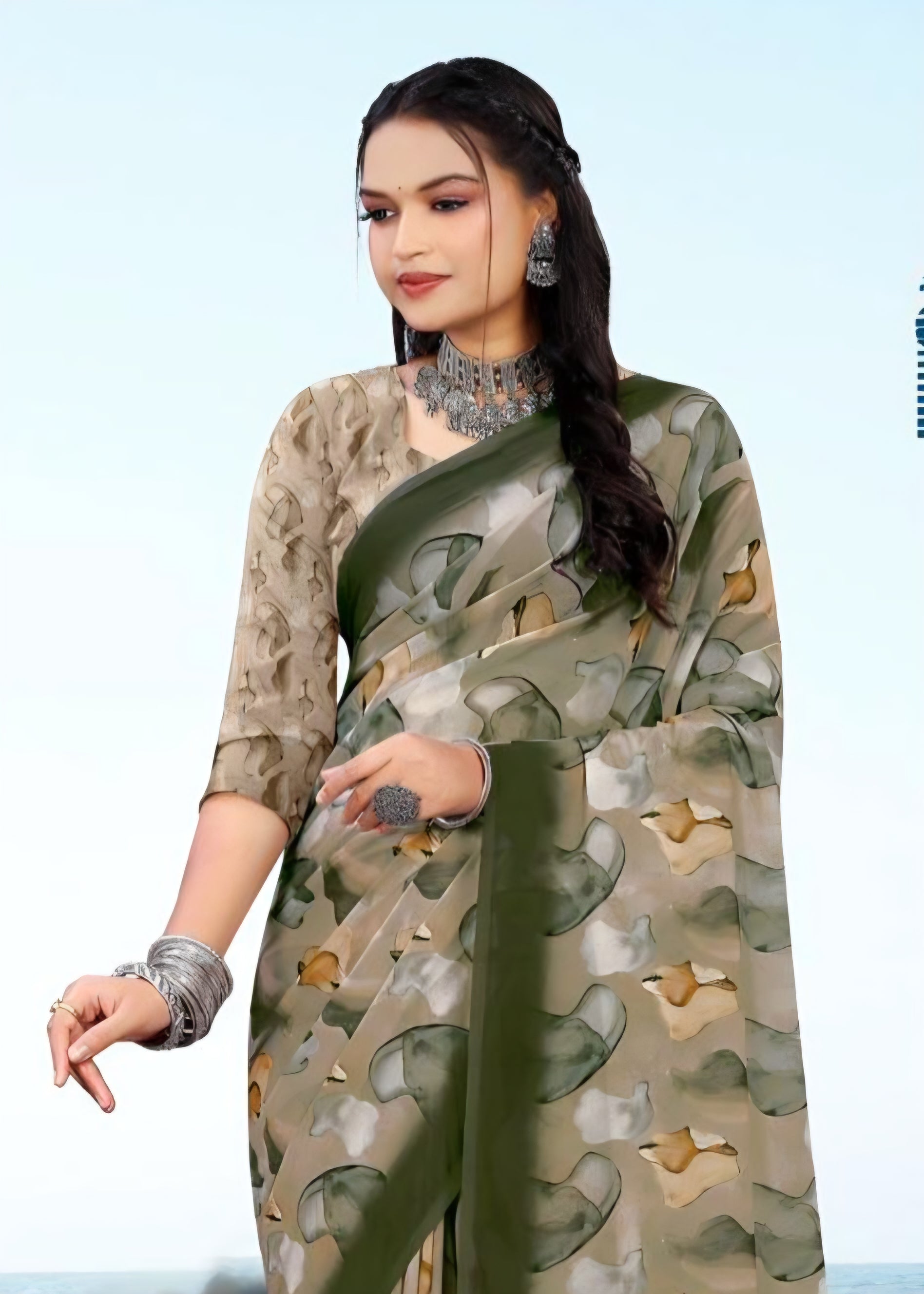 626009 हैवी जॉर्जेट डिजिटल प्रिंट साड़ी