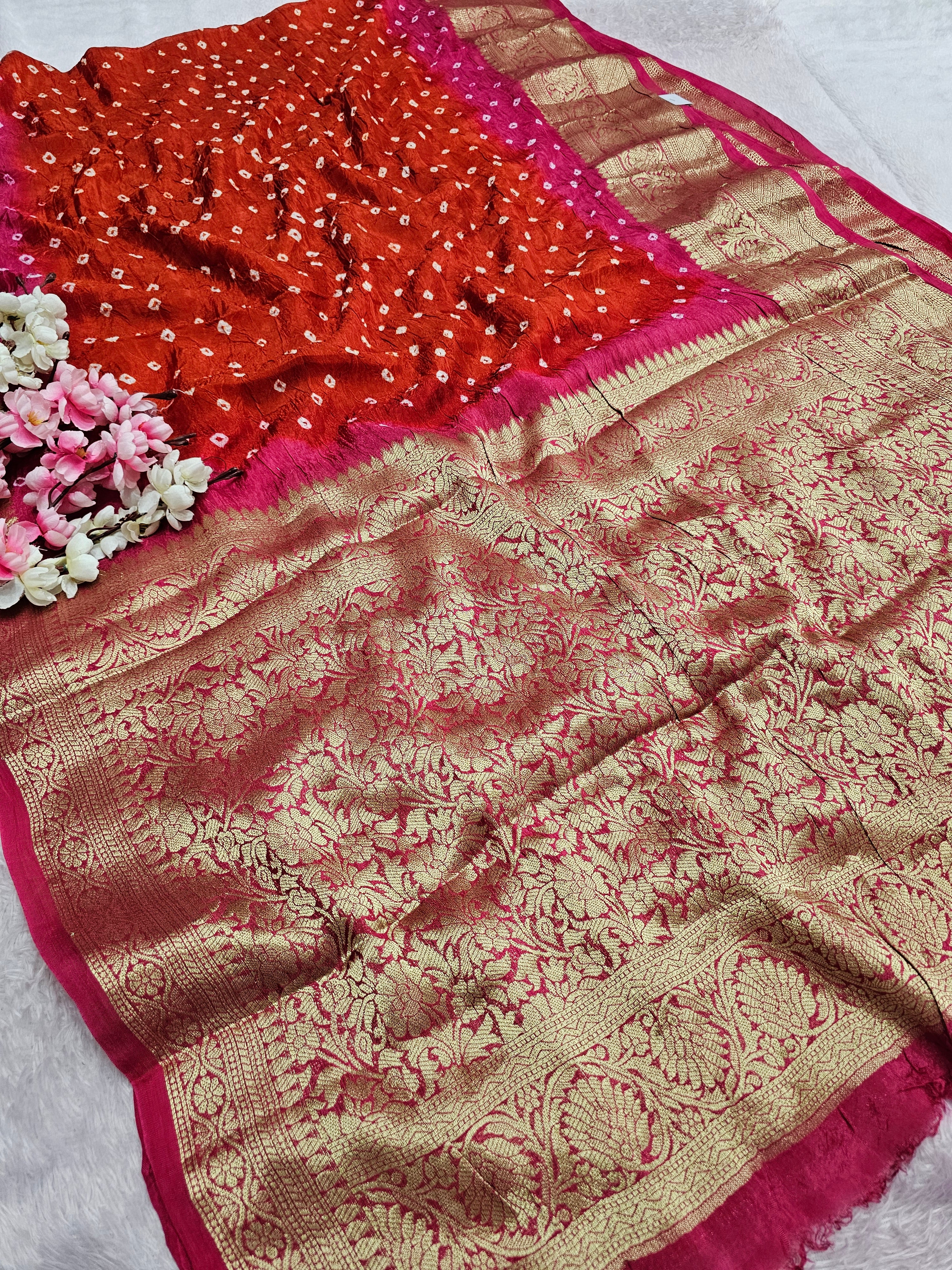 101803 Traditional Bandhani Shaded Color Saree with Banarasi Weaving Pallu and Border